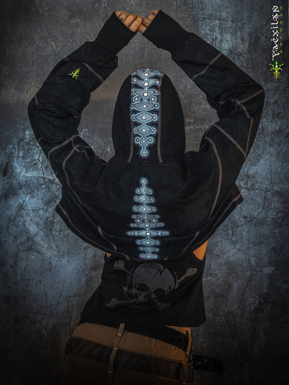 Crop Hoodie Woman / Cotton Fleece - GALACTIK SPINE Mayan Codex